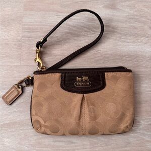 Coach Signature Tan and Brown Wristlet